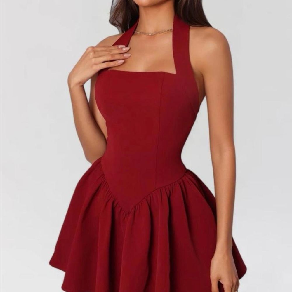 Elegant Red Halter Dress